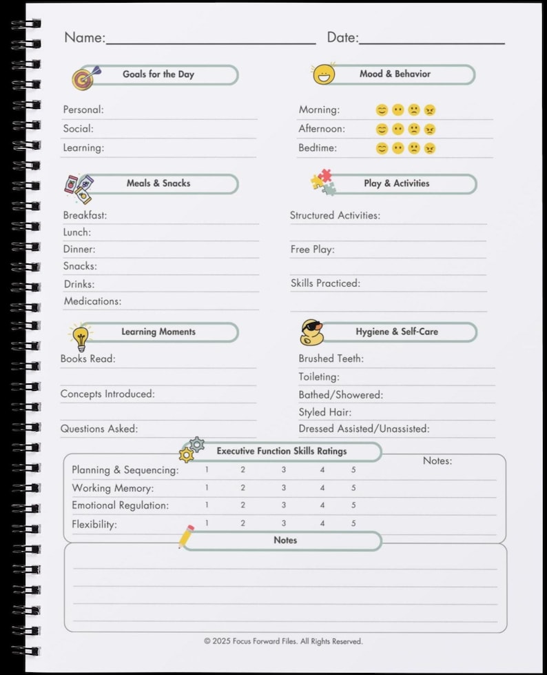 Executive Function Nanny Log – Printable Daily Childcare Tracker for ...