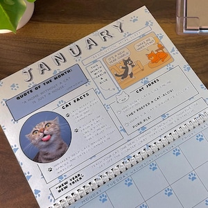 Cat-Themed Wall Calendar// Comics, Cat Facts, and Monthly Laughs | Sharpe Crafted