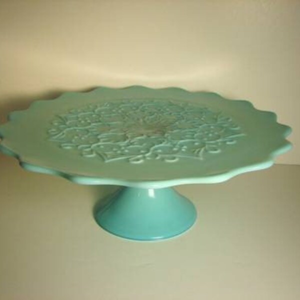Fenton Spanish Lace Cake Plate in Aqua