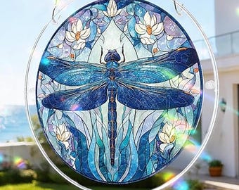 Acrylic Jigsaw Puzzle Suncatcher-Moonlit Dragonfly, Stained Glass Window Hanging, Home Decor Creative Mom Gifts, Birthday Gifts for Wife