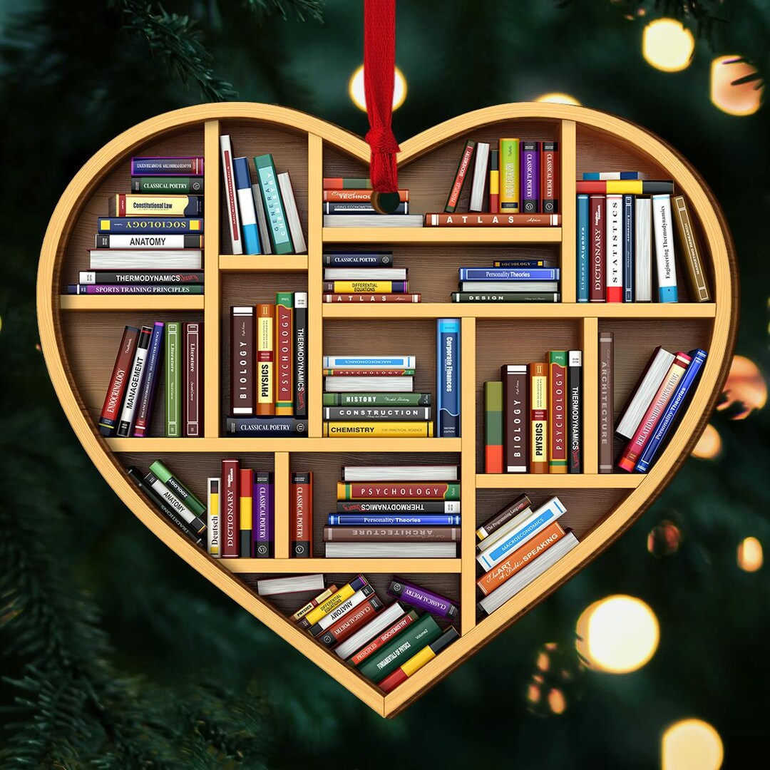 Heart Bookshelf Christmas Ornament, Literary Tree Decoration - Etsy