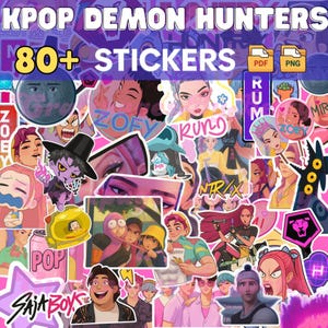 80+ KPOP Demon Hunters Sticker | Huntrix | Saja Boys Printable Set | 80+ Stickers | PNG PDF