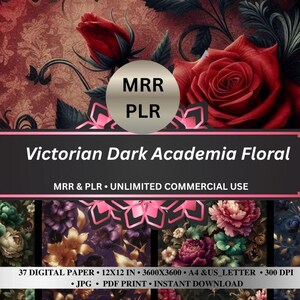 Victorian Dark Academia Floral Junk Journal Pages MRR PLR Gothic Floral Digital