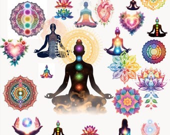 Paquete de 52 imágenes PNG de arte energético para la meditación con mandalas de loto y sanación de chakras