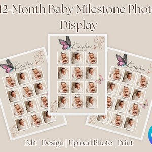 Modèle minimaliste d'étape importante pour le 1er anniversaire Affiche imprimable de la première année de bébé Modifiable pour l'étape importante du 1er anniversaire de bébé Collage de photos pour l'étape importante de bébé