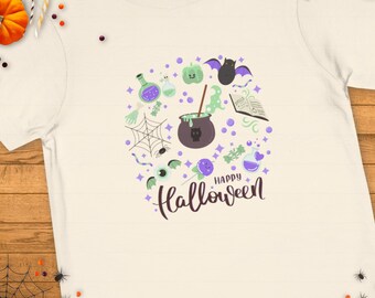 Witch Potion Toddler T-Shirt, Cotton, Halloween Graphic Tee with Cauldrons and Bats, Sizes 2T-5T