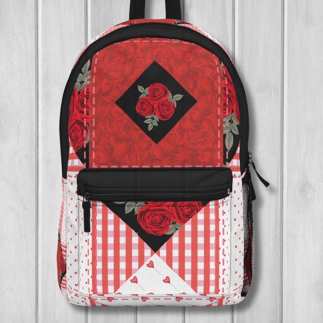 Red Roses Backpack Chic Floral Backpack With Red Rose Design, Stylish School Bag, Trendy ...