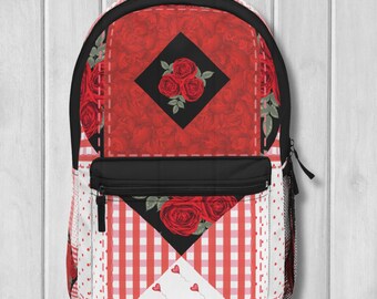 Backpack Red Rose Floral Print Stylish School Bag Vintage  display picture 1