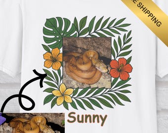 Camiseta personalizada de reptil - Camiseta con foto y nombre de mascota personalizados - Dragón barbudo, gecko, pitón bola, regalo para niños - Amante de las aves - Camiseta de lagarto