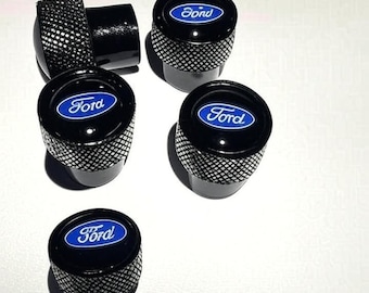 Ford Tire Valve Stem Caps: Enhanced Size, Black Aluminum, Set of 4