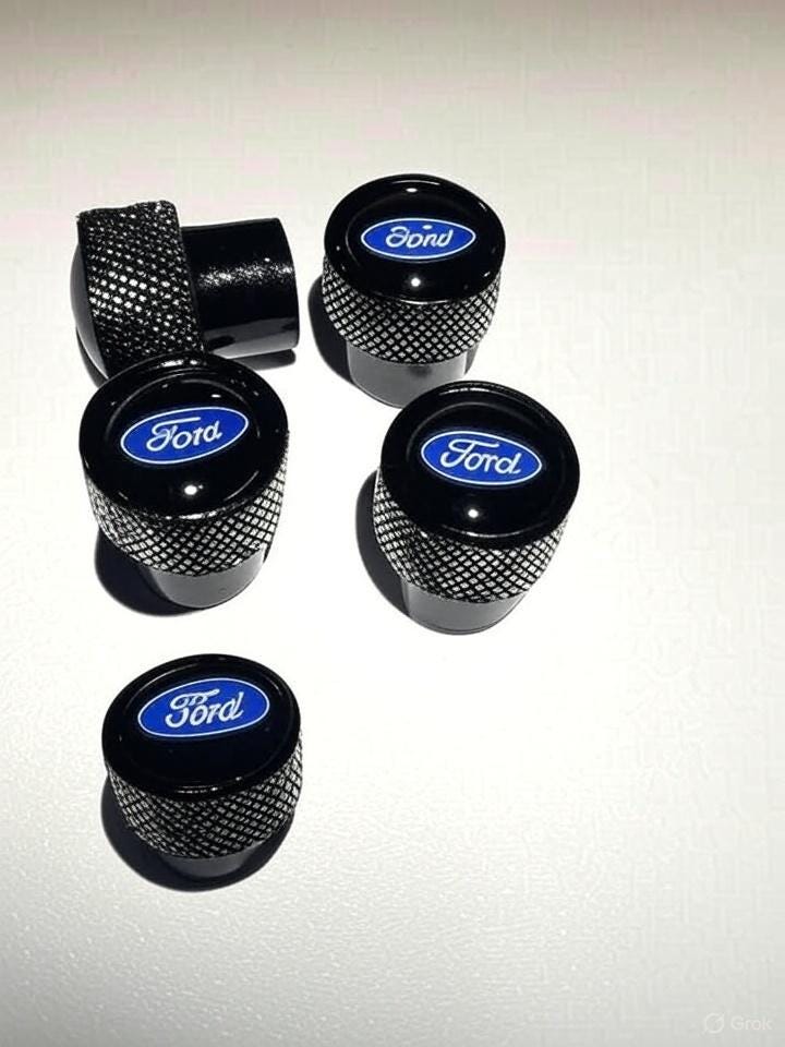 4x Ford Tire Valve Stem Caps For Car, Truck Universal Fitting (Metallic Black