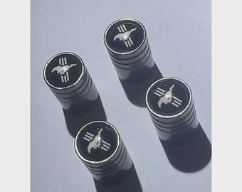 4x MUSTANG Tire Valve Cap Air Valve Stem Cover (Metallic Black)