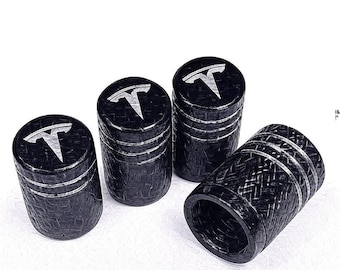 Tesla Tire Valve Stem Caps - Aluminum Alloy, Black (4pcs)