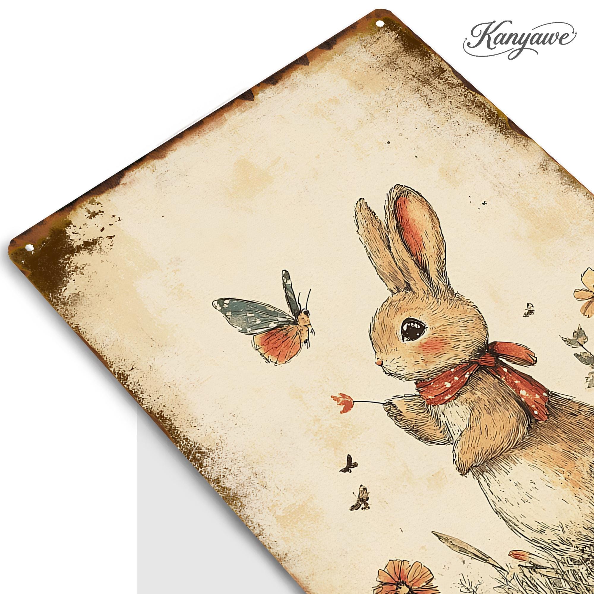 Cute Rabbit Sign,butterfly&flower Decor,vintage Tone Sign,personalized ...