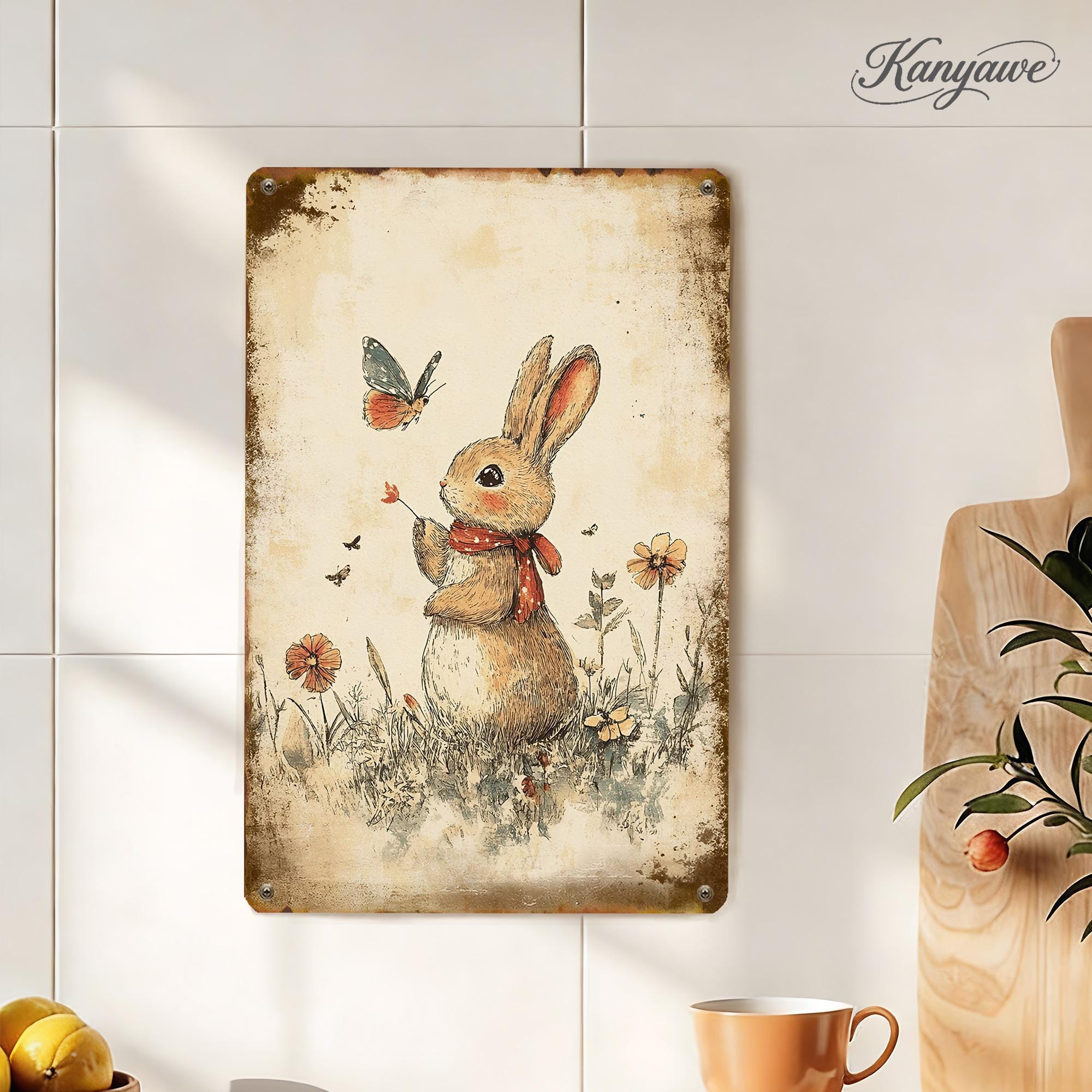 Cute Rabbit Sign,butterfly&flower Decor,vintage Tone Sign,personalized ...