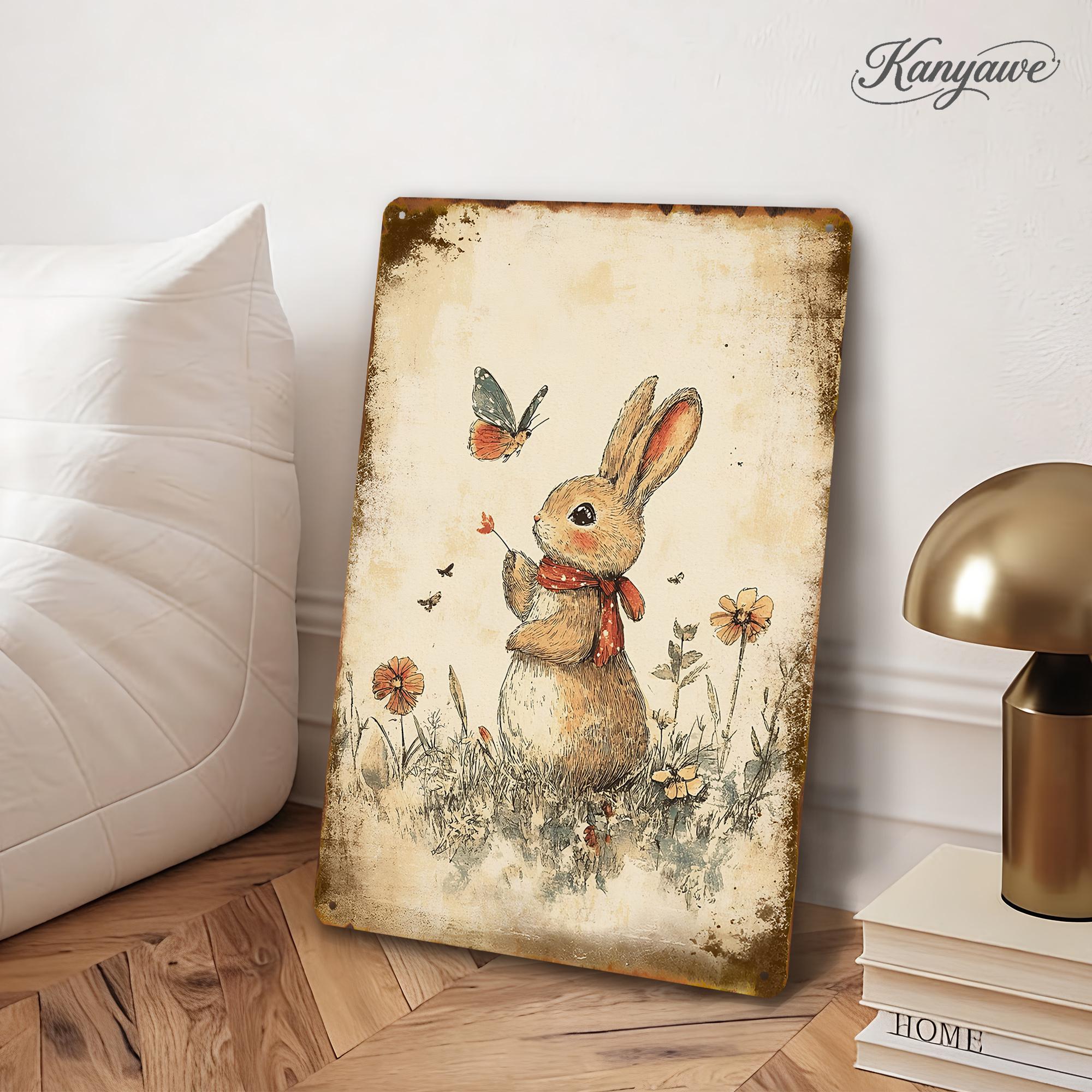 Cute Rabbit Sign,butterfly&flower Decor,vintage Tone Sign,personalized ...