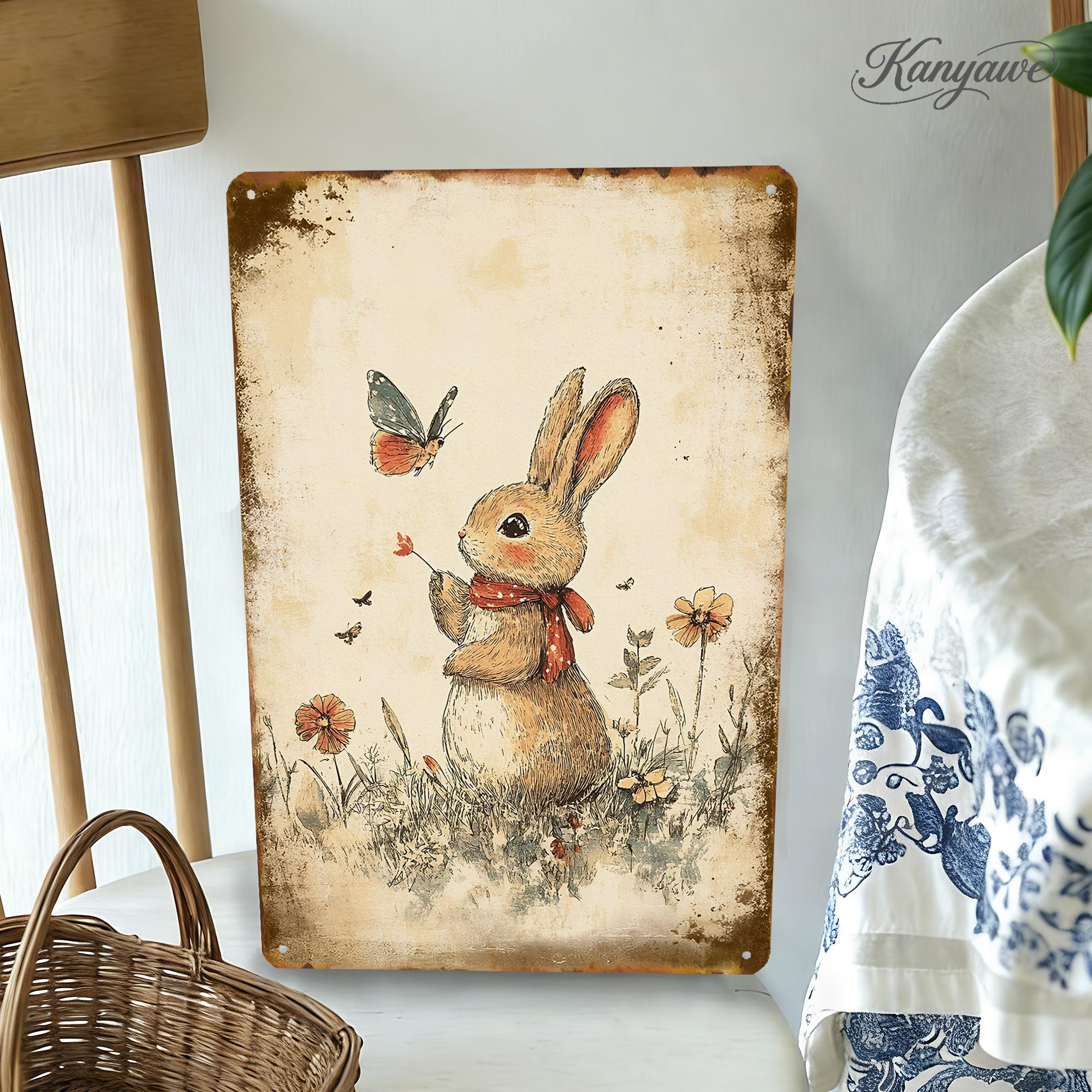 Cute Rabbit Sign,butterfly&flower Decor,vintage Tone Sign,personalized ...