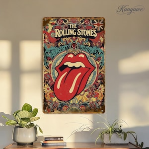The Rolling Stones Metal,Iconic Tongue Logo Signs,Personalized Sign,Union Jack Decor,Intricate Floral Patterns Sign,Vintage Rock Poster Sign