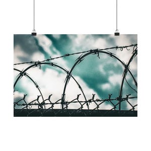 Edgy Matte Horizontal Poster - Barbed Wire Art Print, Alternative Wall Decor, Urban Aesthetic, Gift for Him, Modern Home Decor