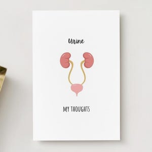 Urine My Thoughts Card – 5x7 Funny Medical Card with Urinary System – Nurse or Doctor Pun, Urology Gift, Med Student Humor