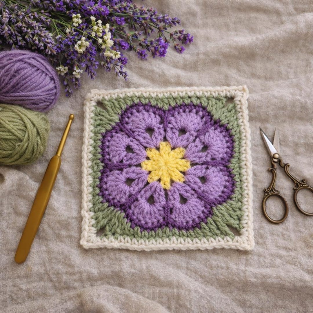 Purple Floral Granny Square Crochet – Handmade Flower Motif ...