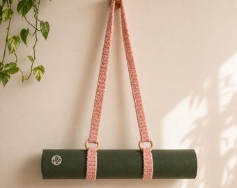 Thermal Stitch Crochet Yoga Mat Strap – Thick & Durable Handmade Carrier with Wooden Rings | Custom Yoga Sling | Boho Neutral Gift