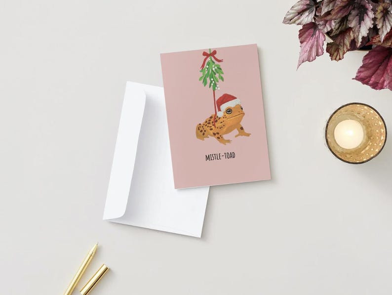 Mistle-toad Christmas Card – Funny Frog Holiday Pun - Etsy