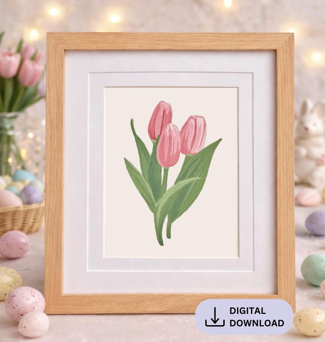Pink Tulips Wall Art Printable | Spring Floral Decor | Easter Botanical ...