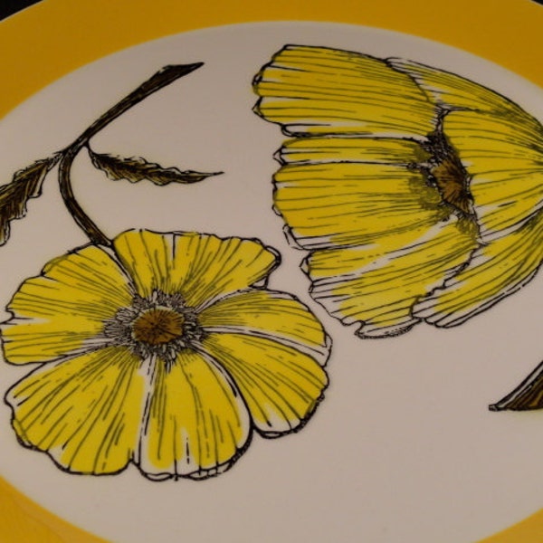 Vintage Mikasa Plates, Yellow and White, Flowers, Duplex Duet, Five Pieces