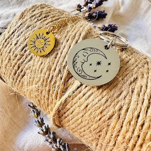 Matching Sun and Moon Necklace & Dog Tag Set: Custom Engraved Pet Jewelry