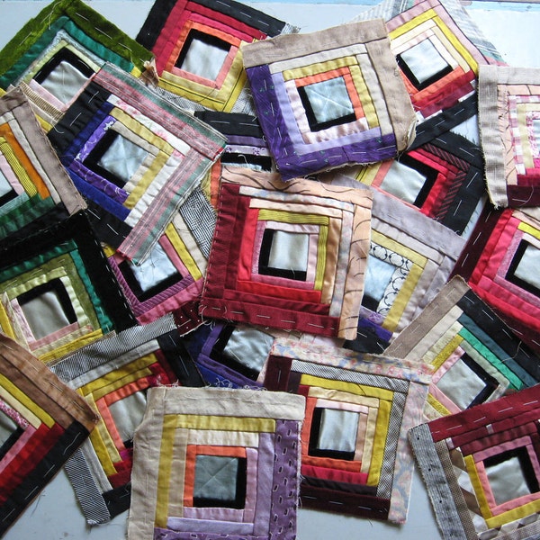 Log Cabin Quilting Blocks 1930s 1940s HANDSEWN antique One of A Kind