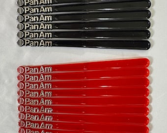 Lote de 15 palitos para cóctel vintage de Pan Am, de mediados de siglo, color negro y rojo