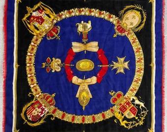 Vintage Oscar de la Renta Les Grands Ordres Bufanda de Lana Flecos Heráldicos 30x30
