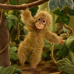 Peluche vintage de mono orangután Dakin de 1977, 37 cm, Corea, color marrón.