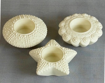 Juego de 3 portavelas PartyLite Coastal Seashell Starfish Sea Urchin Bisque