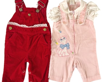 Vintage corduroy babypakje romper Lot rood roze kat 0-3 maanden set