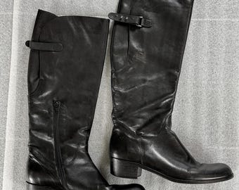 Sesto Meucci Reitstiefel Damen 10 M Schwarz Leder Italien Kniehohe Reitstiefel
