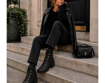 Bottines vintage Stuart Weitzman Gore-Tex Moto à lacets et semelle crantée, pointure 9,5 B, Espagne