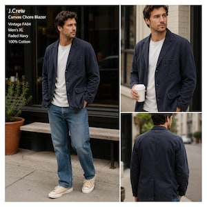 Vintage J.Crew Canvas Chore Blazer Mens XL Navy Cotton Workwear Jacket