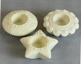 Juego de 3 portavelas PartyLite Coastal Seashell Starfish Sea Urchin Bisque