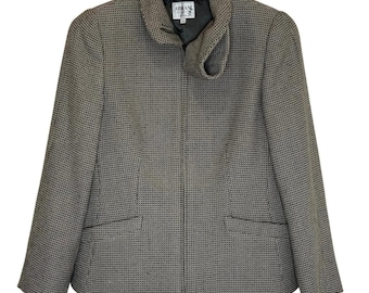 Chaqueta de algodón y lana Armani Collezioni para mujer, cuello cruzado de 6 vueltas y doble cremallera, Italia