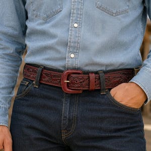 VTG‎ The Highwayman Brazilian Agate Buckle Steerhide Leather Belt XXL Western Belt, A Vintage, Buckle, Western, Horse Profile, 14K  main image 4
