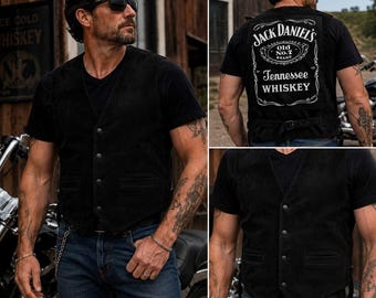 Gilet da motociclista in pelle di protesta 3X Jack Daniel's Y2K Moto in pelle scamosciata nera