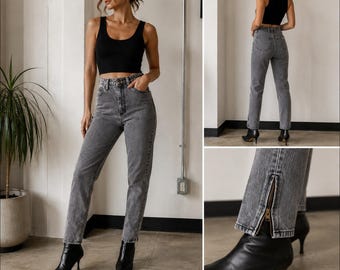 Jeans tobilleros grises con cremallera, estilo vintage de Georges Marciano para Guess, fabricados en EE. UU., talla 27N, años 80 y 90.