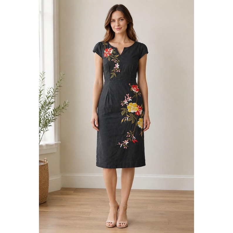 Anthropologie Moulinette Soeurs Embroidered Cotton Sheath Dress Size 10 India image 1