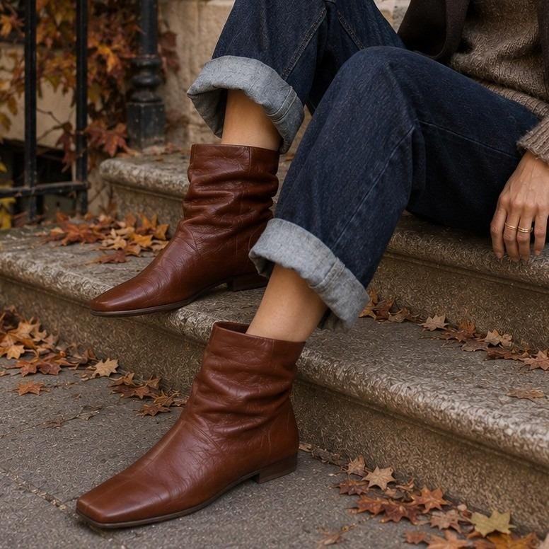 Brown Flat Slouch Boots