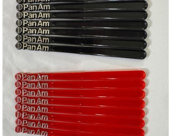 Lote de 15 palitos para cóctel vintage de Pan Am, de mediados de siglo, color negro y rojo