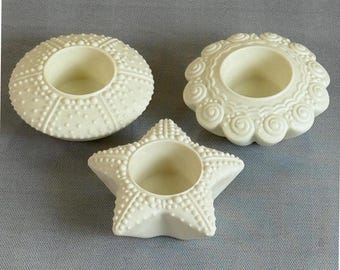 Juego de 3 portavelas PartyLite Coastal Seashell Starfish Sea Urchin Bisque