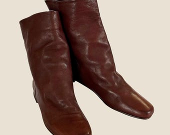 Stivaletti alla caviglia morbidi in pelle color cognac Robert Zur Italy, punta quadrata piatta, taglia 8.5 AA