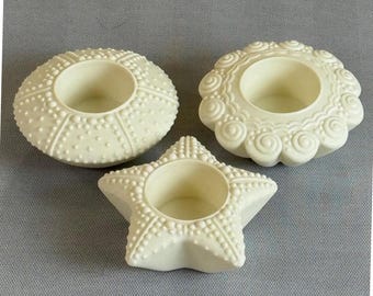 Juego de 3 portavelas PartyLite Coastal Seashell Starfish Sea Urchin Bisque